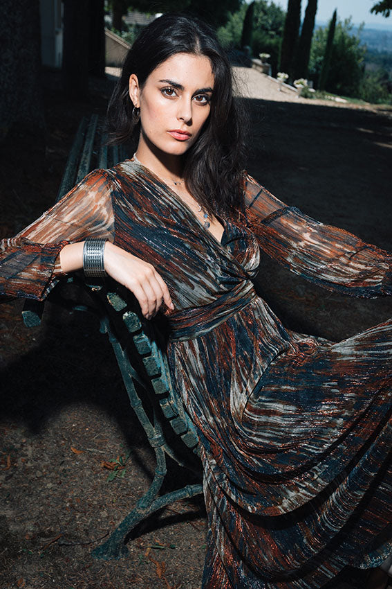 Robe multicolore en maille résille incrustée de lurex | Elora