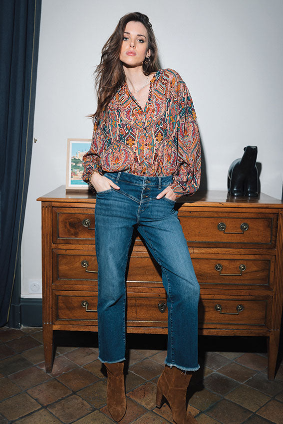 Jean bootcut cropped bleu foncé | Elora