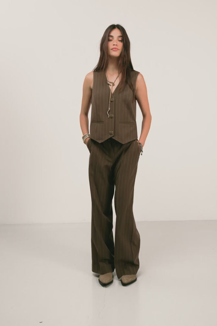 Pantalon tailleur rayé bronze | Elora