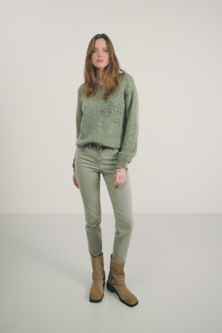 Pull tilleul brodé floral lurex | Elora