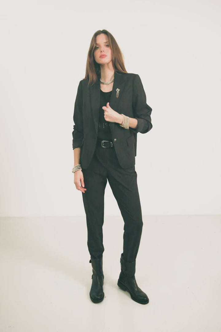 Veste tailleur imprimé broche rock | Elora