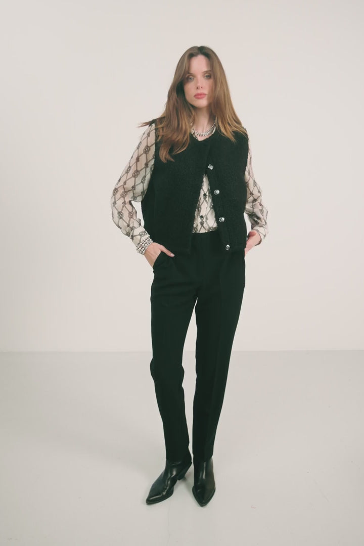 Gilet sans manches noir bouclette | Elora