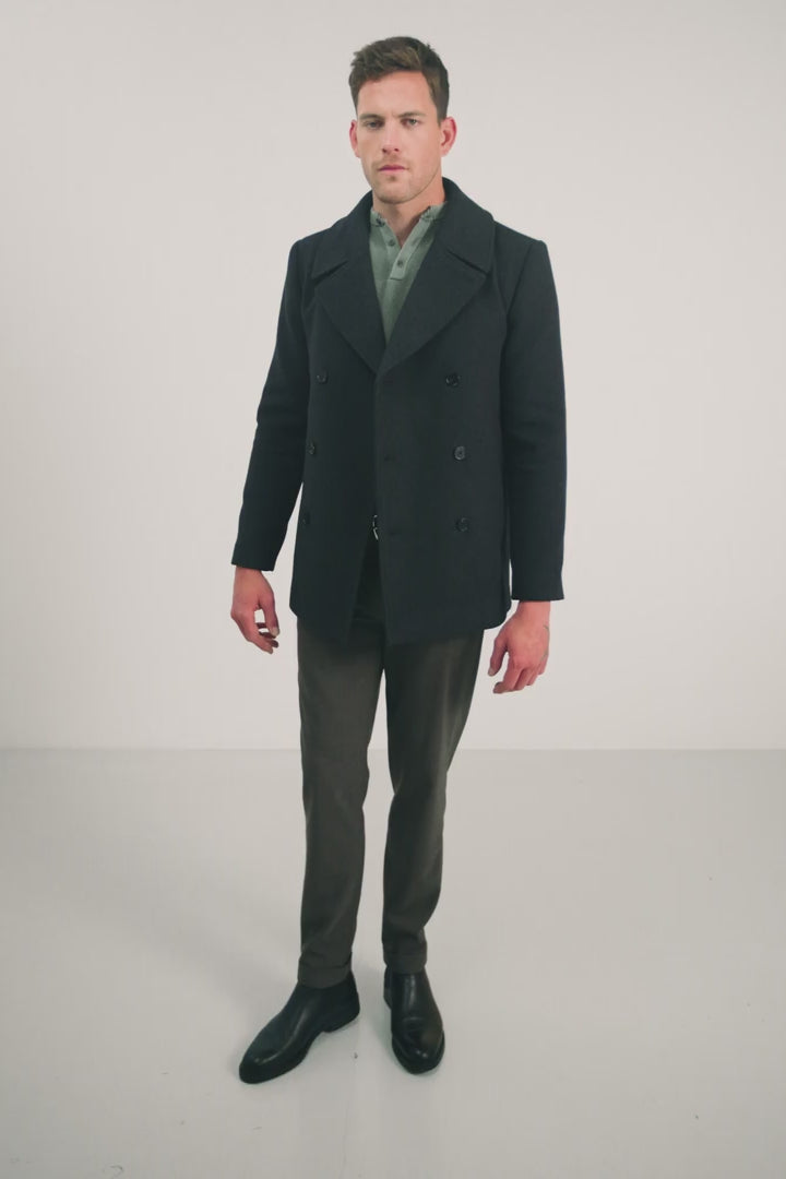 Manteau caban anthracite col tailleur | Elora
