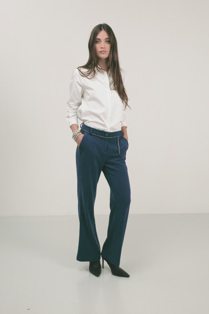 Pantalon velours bleu flare | Elora