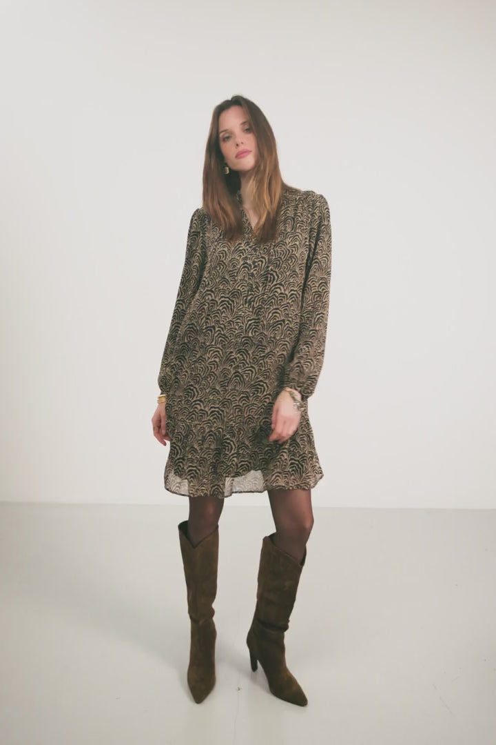 Robe imprimé graphique manches bouffantes | Elora