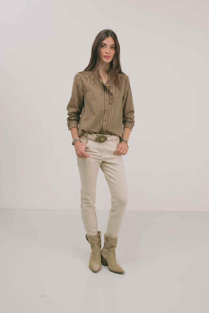 Blouse rayée caramel volantée | Elora