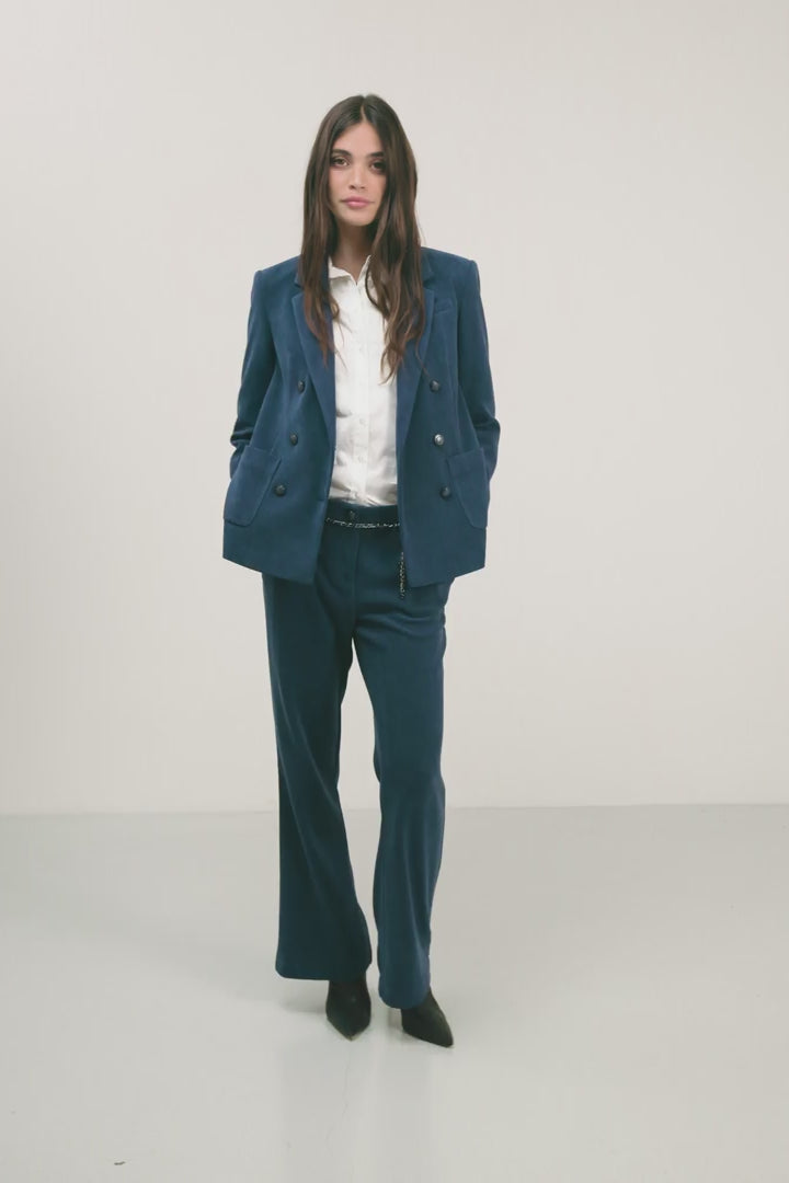 Veste bleue velours double boutonnage | Elora