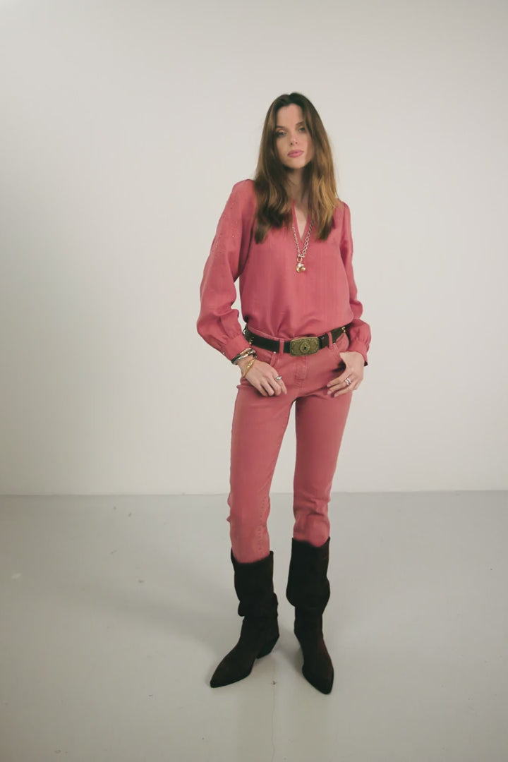 Pantalon rose indien coupe slim | Elora