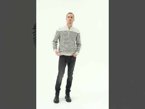 Pull col camionneur rayé gris et navy | Elora