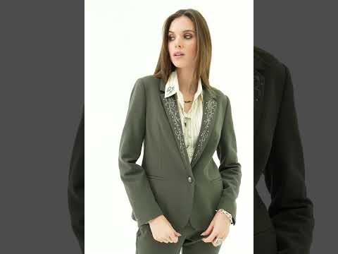 Veste tailleur à strass et clous kaki | Elora