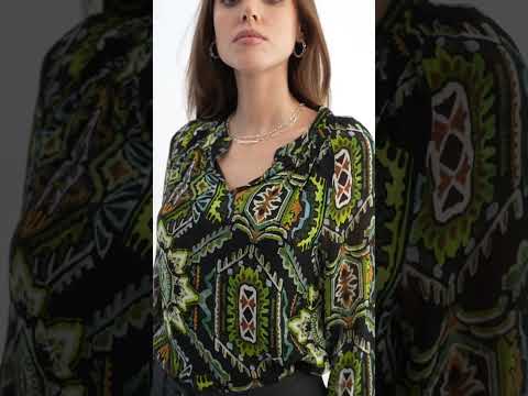 Blouse imprimé azthèque vert et noir | Elora