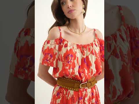 Robe longue fluide rouge et rose | Elora
