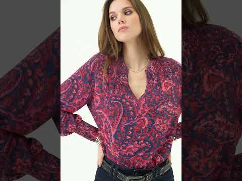 Blouse à motif cachemire bleu et rose | Elora