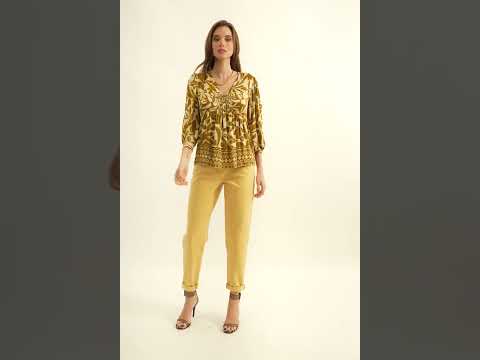 Blouse imprimé écru et ocre | Elora