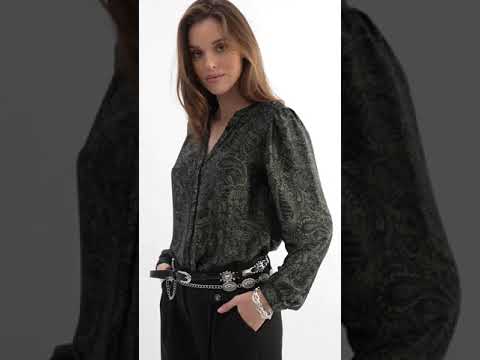 Chemise motif cachemire kaki et noir | Elora
