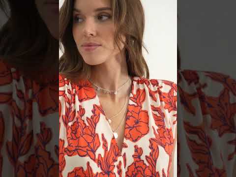 Top en maille infroissable écru et orange | Elora