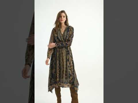 Robe longue gypset imprimé gris et bordeaux | Elora