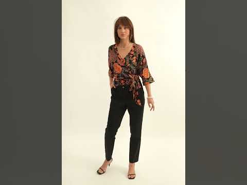 Blouse cache|coeur imprimé noir et orange | Elora