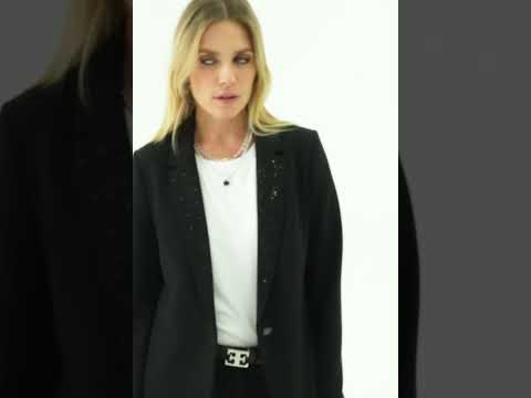 Veste tailleur à strass et clous noir | Elora
