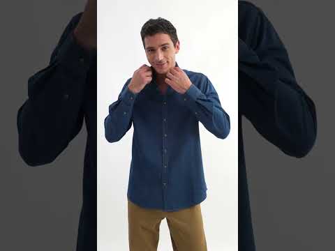Chemise en coton côtelé indigo | Elora
