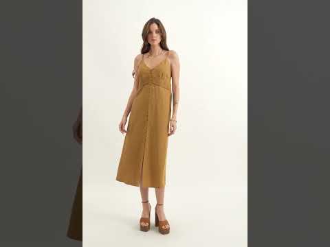 Robe midi en lin caramel | Elora