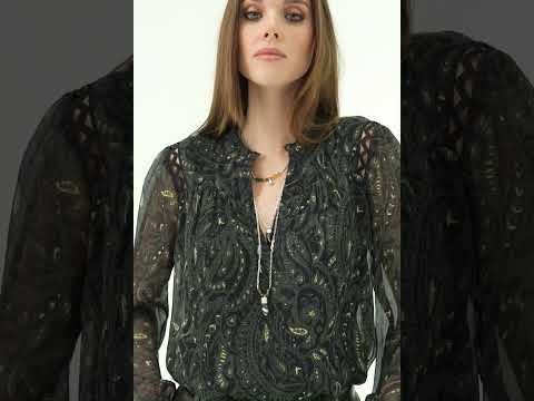 Blouse ajourée kaki et noir | Elora