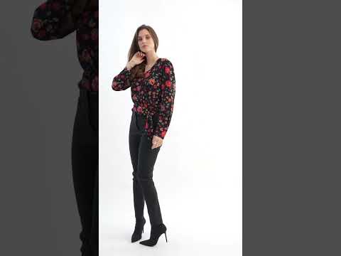 Blouse cache coeur imprimé noir et rose | Elora