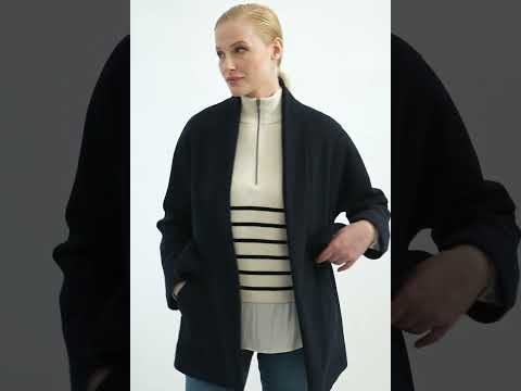Manteau kimono bleu marine en drap de laine | Elora