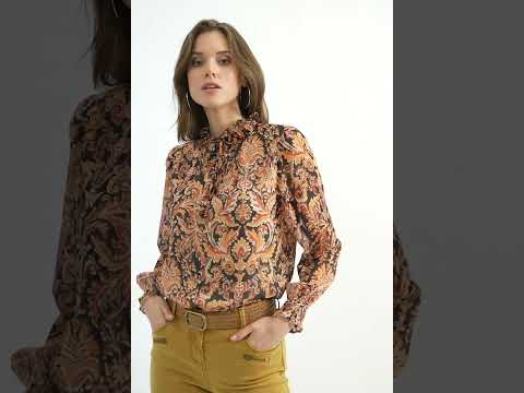 Blouse imprimé baroque noir et ocre | Elora