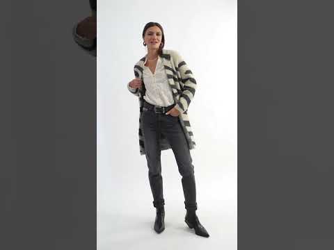 Gilet long imprimé zébré écru et gris | Elora