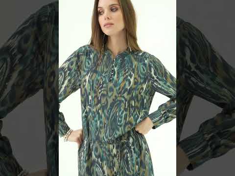 Robe longue imprimé Ikat bleu et kaki | Elora