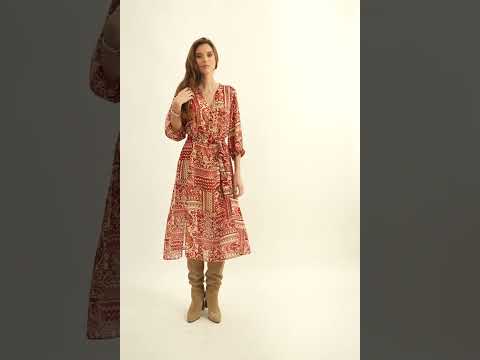 Robe longue imprimé rouge et beige | Elora