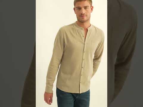 Chemise col mao kaki clair | Elora