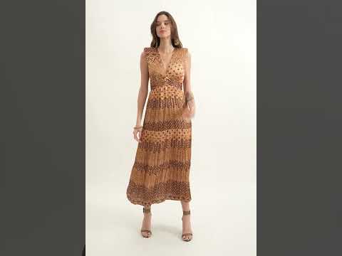 Robe longue plissée dorée | Elora