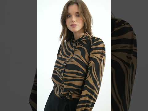 Blouse volantée imprimé zèbre bronze et noir | Elora