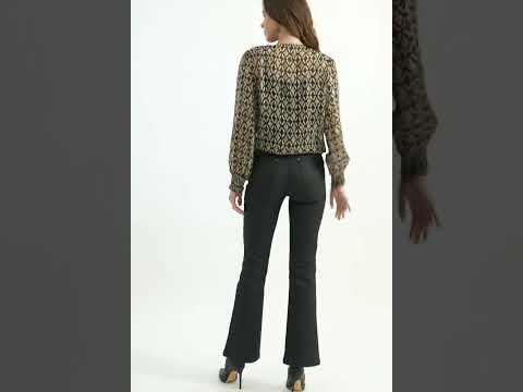 Blouse cache|coeur smockée imprimé beige et noir | Elora
