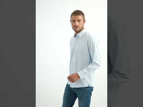 Chemise coupe droite en tissu jacquard bleu ciel | Elora