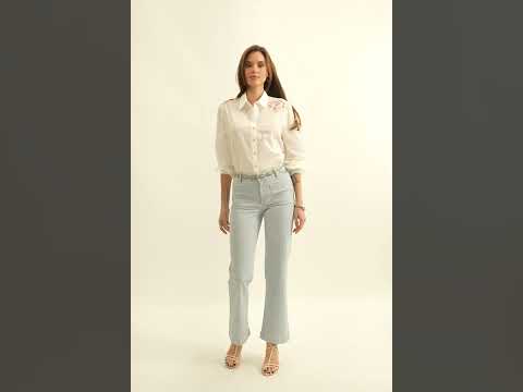 Jean bootcut rayé bleu et écru | Elora