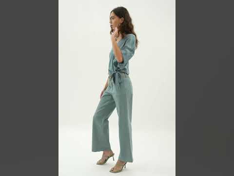 Blouse satinée esprit kimono lagon | Elora