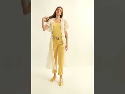 Long gilet en maille écru | Elora
