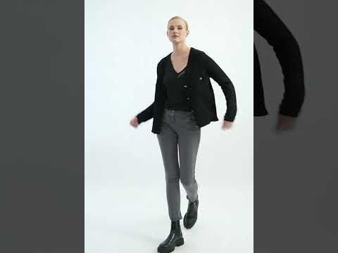 Cardigan noir esprit couture avec boutons bijoux | Elora