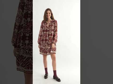 Robe courte imprimé écru et bordeaux | Elora