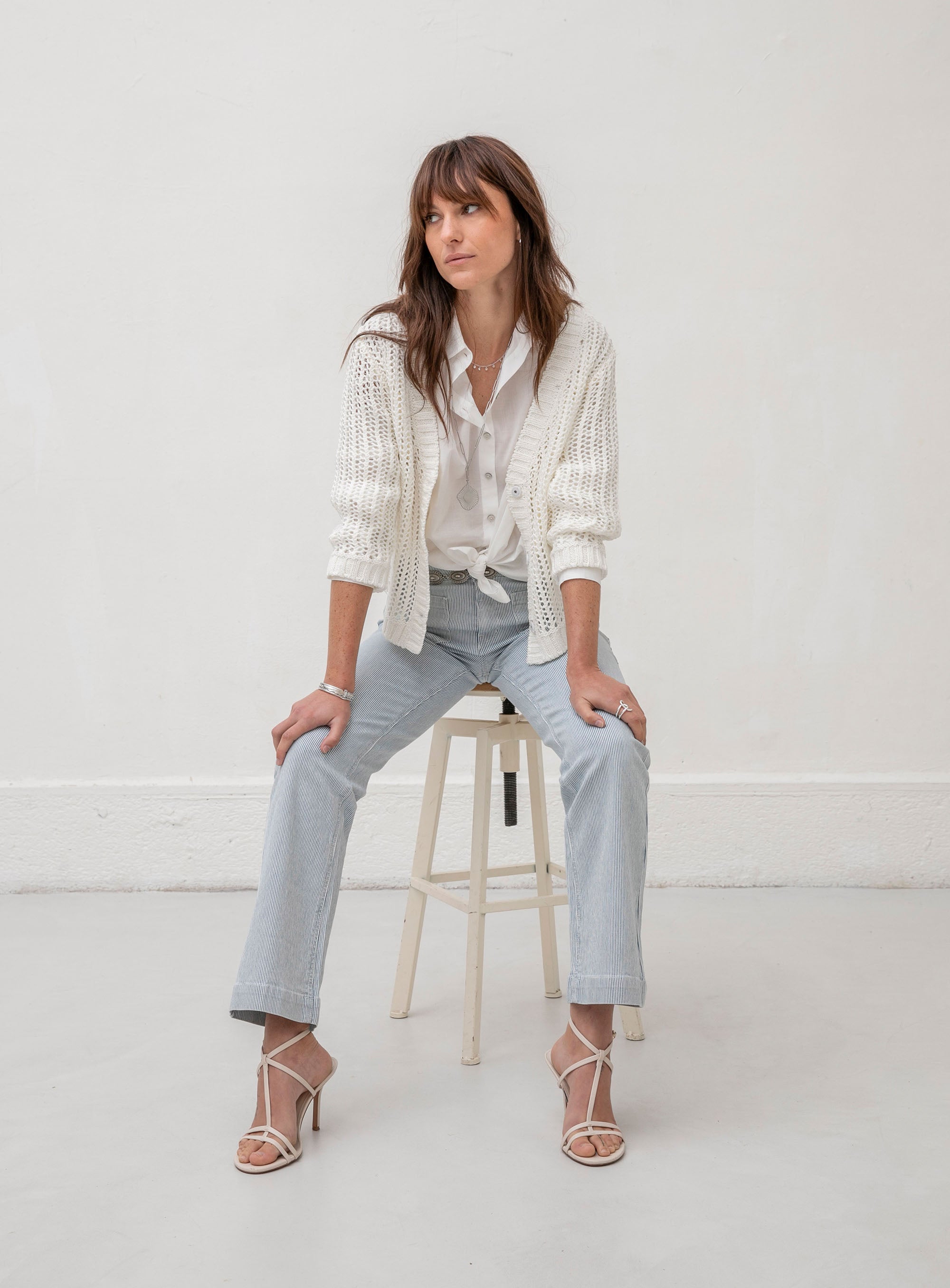 Gilet maille filet écru | Elora